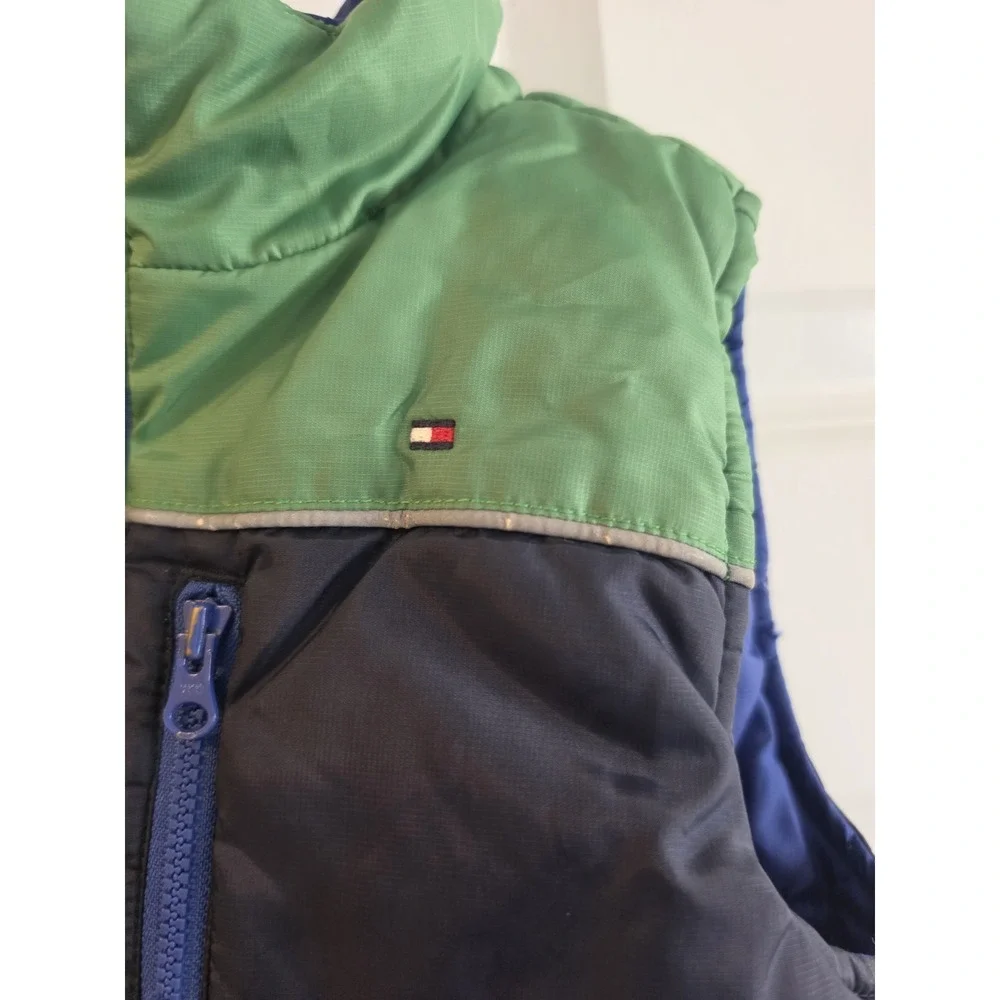 Tommy Hilfiger Boys 3/6T Reversible Puffer Vest Navy Green Colorblock Zip